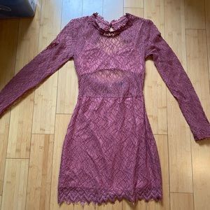 NBD pink lace long sleeve dress